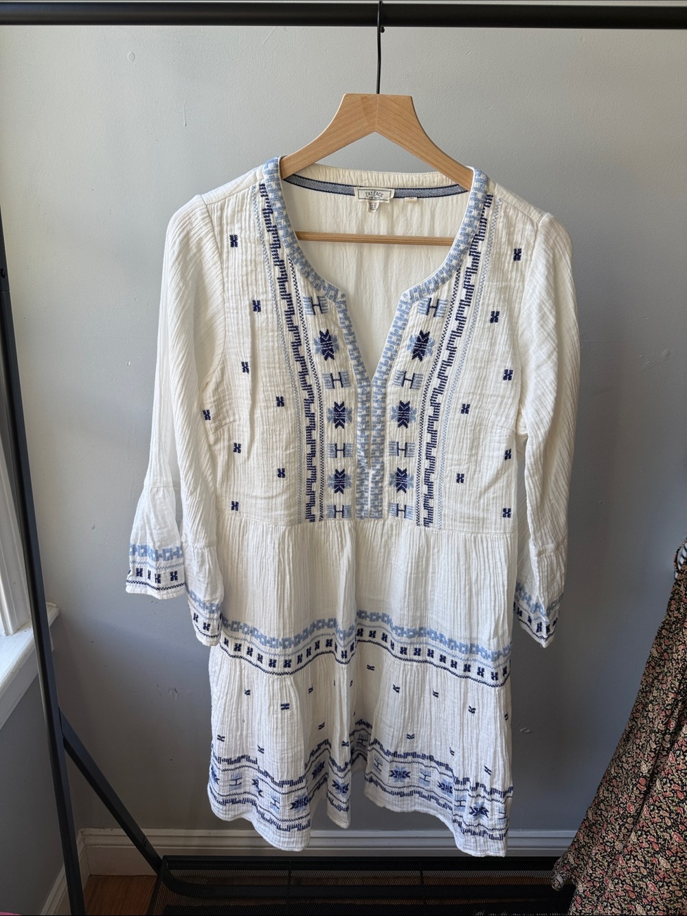 Fat Face White Tunic Dress with Blue Embroidery